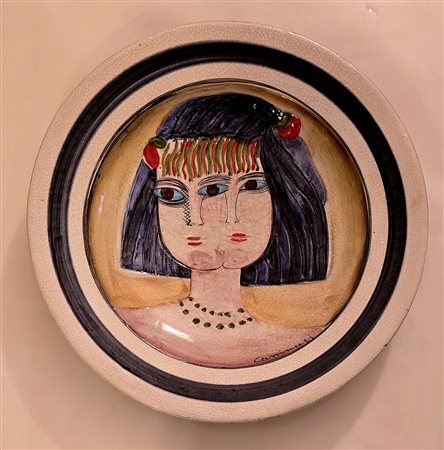 BRUNO CASSINARI, diametro 50 cm, Piatto in ceramica policroma, Firma sul...