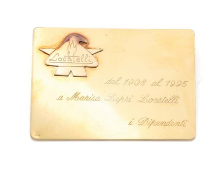 Piastra in oro con dedica Oro giallo 750/000. Peso complessivo gr. 32,20 cm 7...