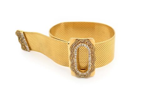 Bracciale francese a fibbia in oro e diamanti Oro giallo 750/000. Peso...