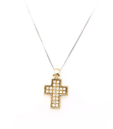 Pendente a croce in oro e brillanti Oro bianco e giallo 750/000. Peso...
