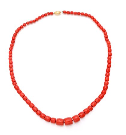 Collana in corallo e oro Oro giallo 750/000. Corallo in taglio barilotto da...