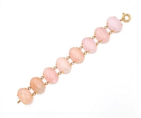 Bracciale in oro e quarzi rosa Oro rosa 750/000. Lunghezza cm 19,50, altezza...