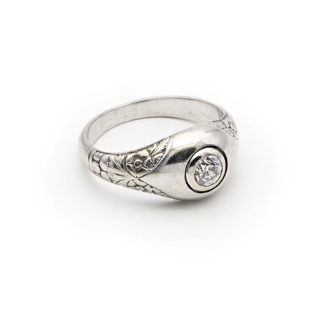 Anello a sigillo in oro e diamante Oro bianco 750/000. Diamante solitario in...