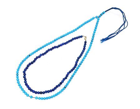 Coppia di collane in lapis, turchese ed oro Oro giallo 750/000.