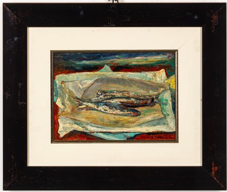 Emanuele Rambaldi (Pieve di Teco 1903 - Savona 1968)  - Acciughe salate, 1968