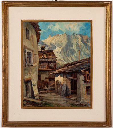 Angelo Bottigelli (Busto Arsizio 1897 - 1989)  - Rustici al Courmayeur, 1952