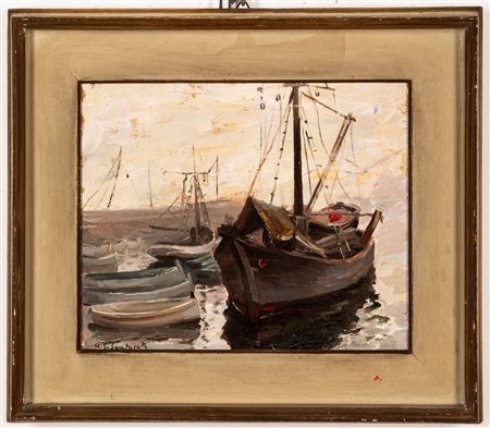 Antonio Giuseppe Santagata (Genova 1888 - Recco 1985)  - Nel porto di Camogli, 1952