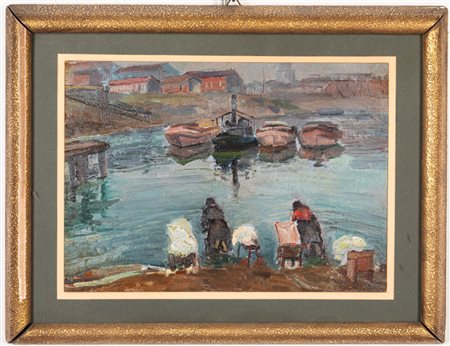 Alfonso Monfardini (Mantova 1887 - 1965)  - Lavandaie a Porto Estenze, 1930