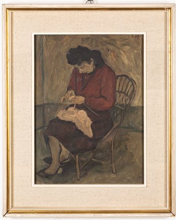 Nino Caffè (Alfedena 1909 - Pesaro 1975)  - Donna che cuce,  