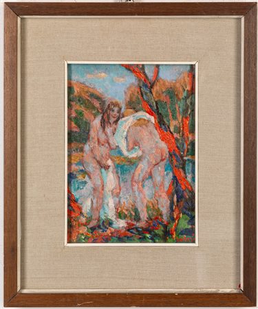 Carlo Bellesia (Milano 1899 - 1973)  - Bagnanti al torrente,  