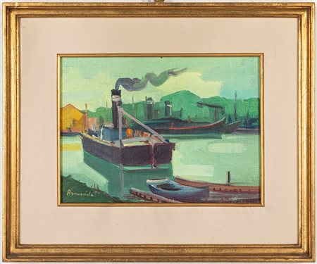 Giuseppe Armocida (Monasteraci 1906 - 1987)  - Porto Vecchio a Fiumicino,  