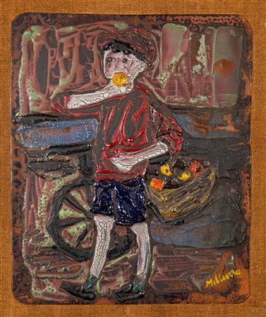 Sebastiano Milluzzo (Catania 1915 - 2011)  - Bambino con arance,  