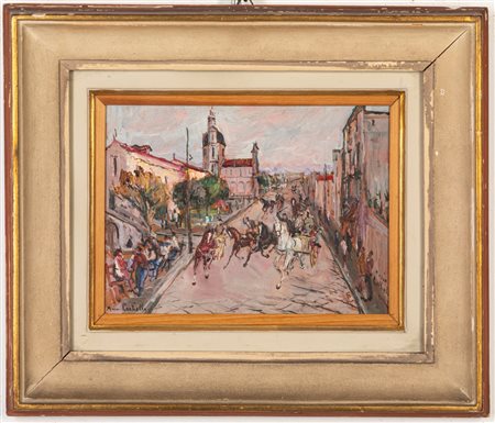Mario Cortiello (Napoli 1907 - 1981)  - Palio di cavalli,  