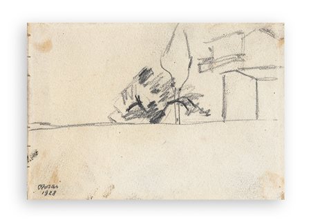 OTTONE ROSAI (1895-1957) - Muro, cipresso e case (studio per Piazza del Carmine), 1928