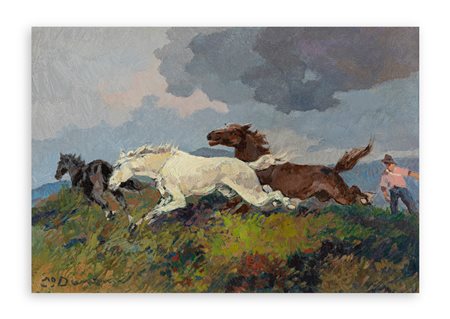 CARLO DOMENICI (1898-1981) - Cavalli in corsa