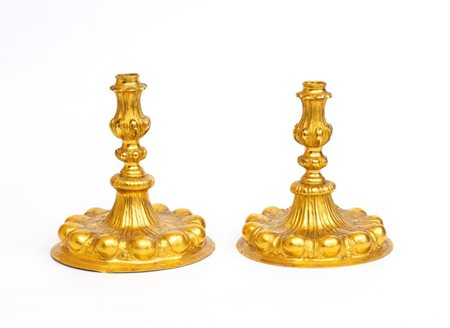  Coppia candelieri tedeschi in metallo dorato - Germania, XIX secolo