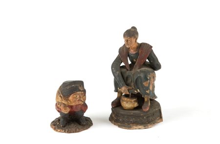  Coppia di sculture in terracotta policroma - XIX secolo