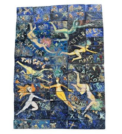 Mosaico su piastre di terracotta smaltato e decorato. Dimensioni totali:...