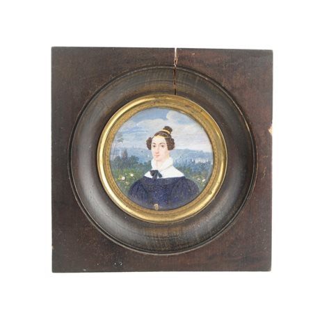 Due miniature di nobildonne Inizi XIX secolo Due miniature su carta...