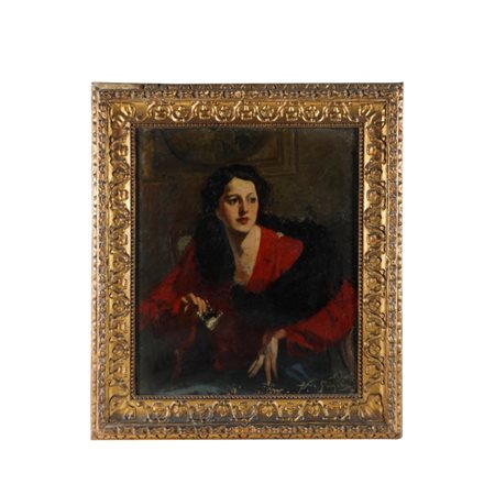 Francesco De Gregorio (Resina, 1862 - Napoli, 1939) In teatro Olio su Tela...