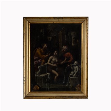 Susanna e i Vecchioni - Centro Italia XVII secolo Dipinto olio su tela...