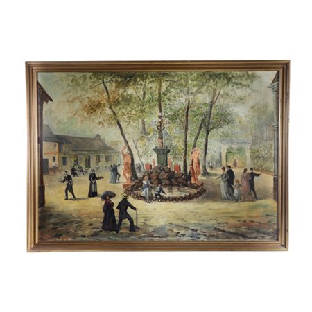 Emile Bujon ( - XIX secolo) Scena di piazza con personaggi 1892 Grande...