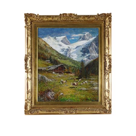 Licinio Campagnari (Favaro Veneto, 1920 - 1981) Champoluc il Monte Rosa Olio...