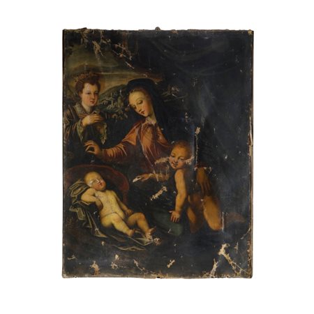 Pittore Manierista - Madonna col bambino dormiente e i santi Giovannino e...