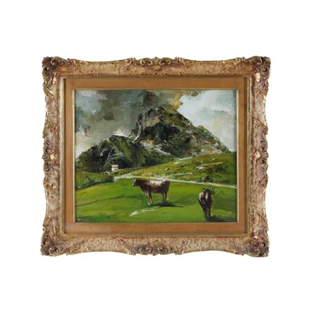 Mario Pobbiati (Milano , 1887 - Milano, 1956) Passo Falzarego Olio su tavola...