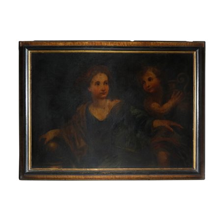Scena allegorica con figura femminile e putto con vaso - Italia Centrale XVII...