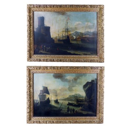 Coppia di paesaggi costieri sul Mediterraneo Fine XVII inizi XVIII secolo...