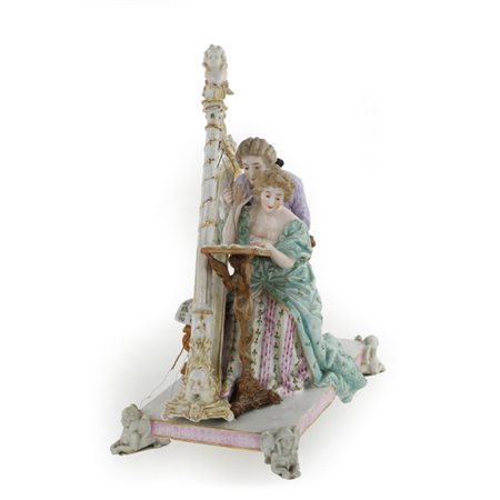 Scultura in porcellana - Suonatori di arpa - Sassonia Metà XIX secolo...