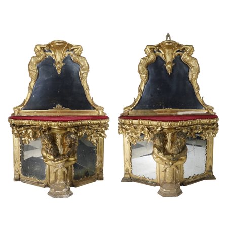 Importante coppia di consolle con specchiere - Napoli XIX Secolo Bella coppia...