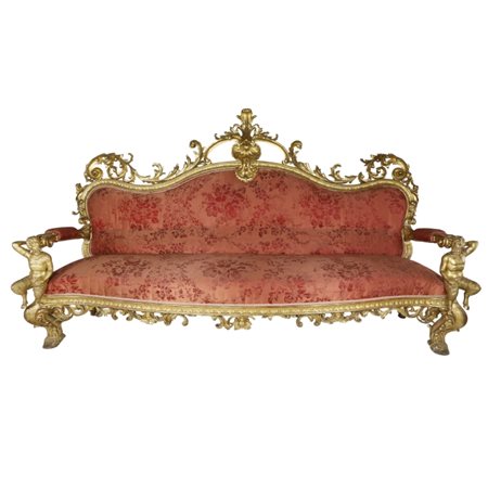 Scenografico e grande divano intagliato e dorato - Napoli Metà XIX secolo...