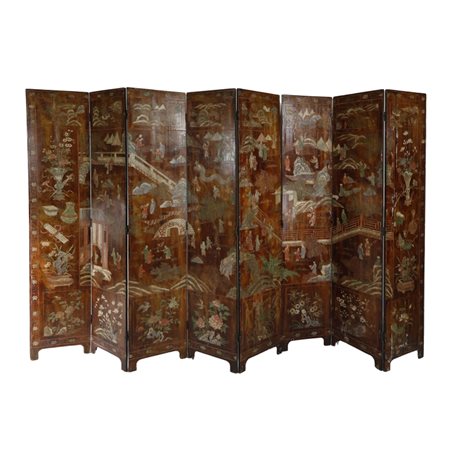 Paravento a otto ante in legno e lacca di Coromandel - Cina XIX secolo...
