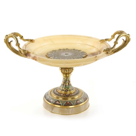 Alzata - Francia Fine XIX secolo Alzata in onice con manici in bronzo dorato,...