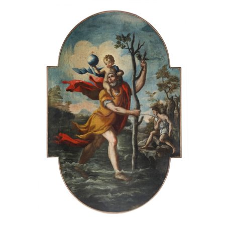 San Cristoforo che guada il fiume con Gesù bambino - Italia centrale - XVII...