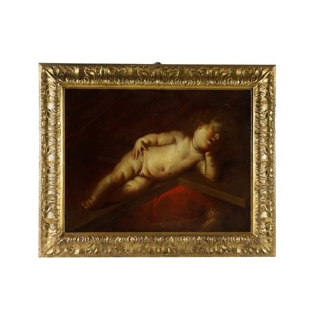 Pittore Genovese - Sonno di Gesù bambino Inizi XVII secolo Dipinto olio su...