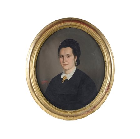 Ritratto di donna Dolores Domenech de Soldadel Dipinto olio su tela ovale,...