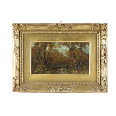 Lorenzo Gignous (Modena, 1862 - Porto Ceresio, 1958) Bosco con stagno Olio su...