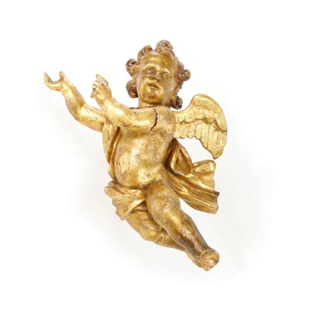 Putto dorato Fine XVII secolo Scultura lignea raffigurante putto dorato....