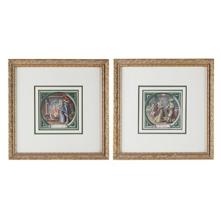 Due incisioni acquerellate Incisioni acquerellate raffiguranti allegorie...