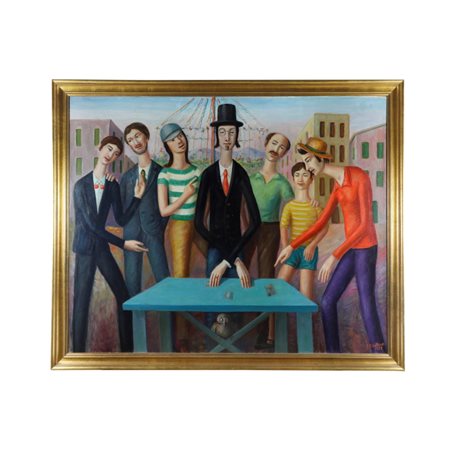 Gioco delle tre carte Dipinto olio su tela raffigurante "Gioco delle tre...