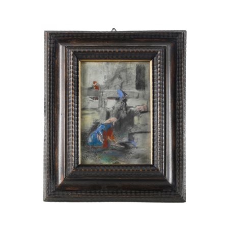 Emilio Gola (Milano, 1851 - Milano, 1923) La lavandaia pastello a colori...