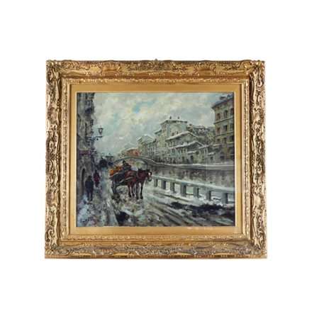 Giovanni Salvi (Milano, 13/04/1909 - Milano, 31/03/1991) Il naviglio (veduta...