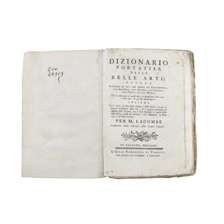 Dizionario Portatile delle Belle Arti per M. Lacombe trasportato dalla...