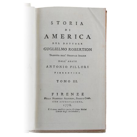 ROBERTSON, Guglielmo (William). Storia di America.