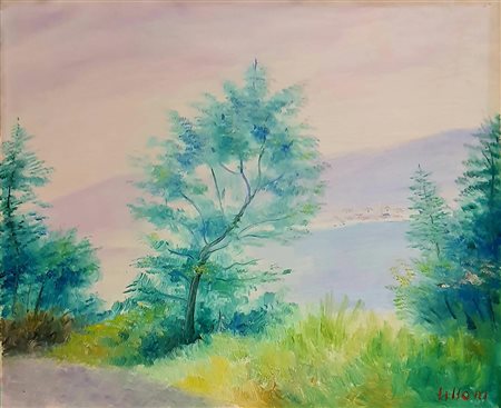 Umberto Lilloni “Paesaggio sul lago Maggiore” 1969