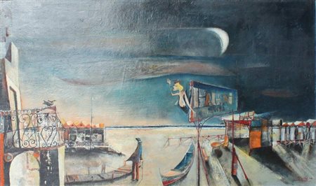 Gian Luigi Serravalli Ferrara 1949 Bagni Regina 2004 Olio su cartone 48x80