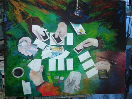 romeo mesisca roma 1944 Partita a carte 2014 Acrilico su tela 80x100...